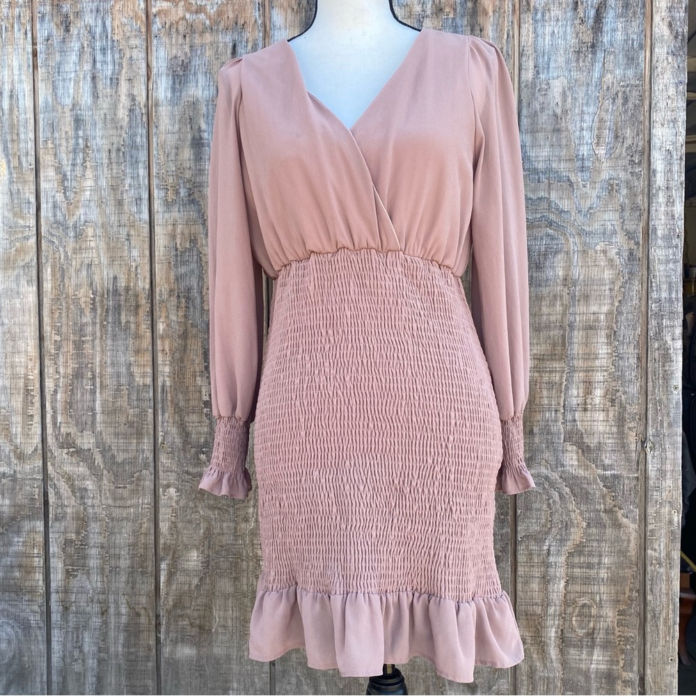 HYFVE Pink Smocked Sheer Long Sleeves Mini Dress Size M